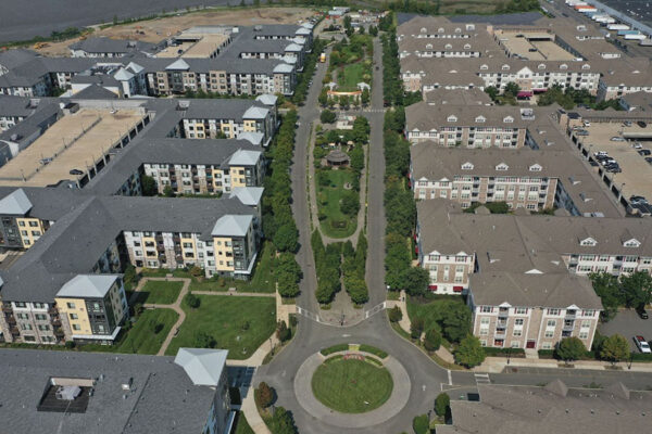 An awe-inspiring aerial view of a meticulously maintained commercial complex