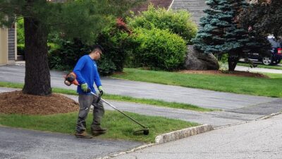 Edging the grass around curbs keeps the property looking clean.